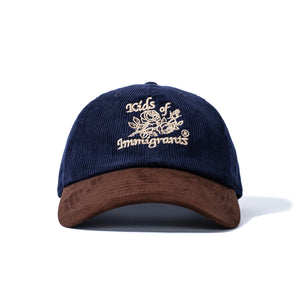 Kids Of Immigrants corduroy hat with embroidered Kids Of Immigrants with floral design