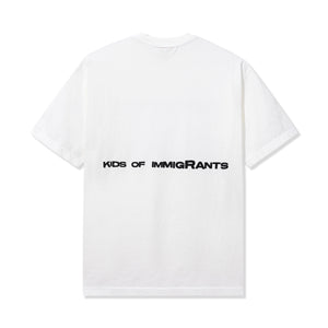 Kids Of Immigrants print on back of white tee