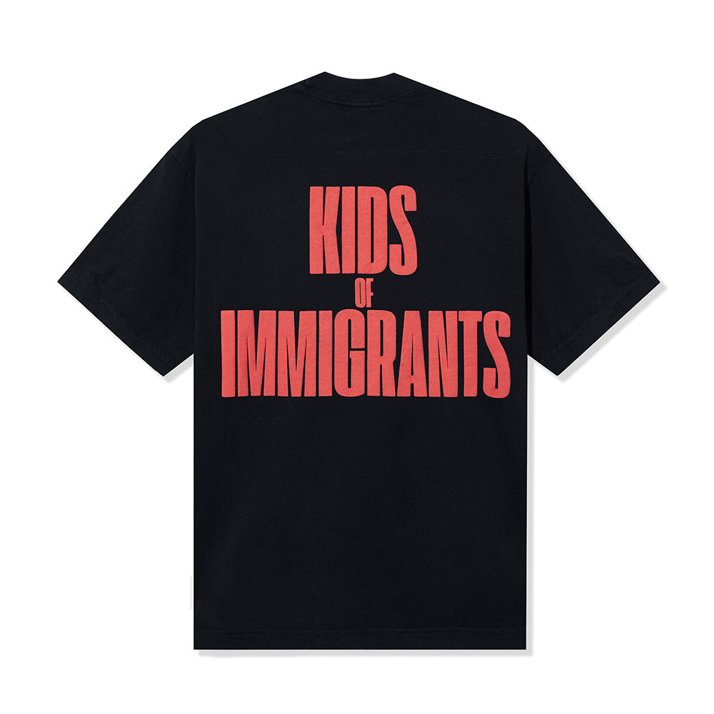 Kids Of Immigrants print on back of tee