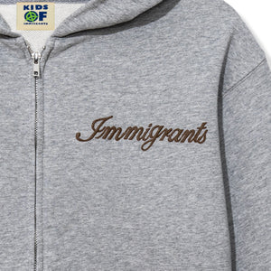 Kids Of Immigrants Wildest Dreams Zip Hoodie front embroidered immigrants logo