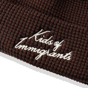 Kids Of Immigrants Script Beanie embroidery