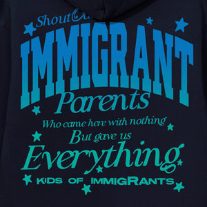 Kids Of Immigrants This Is For Our Family Vintage Navy back logo